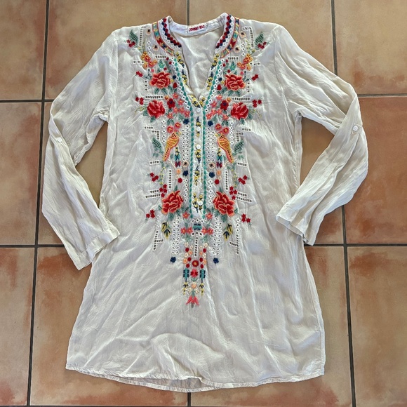 Johnny Was Tops - Beautiful Johnny Was Embroidered Rayon Shirt Blouse Tunic Top Size XS